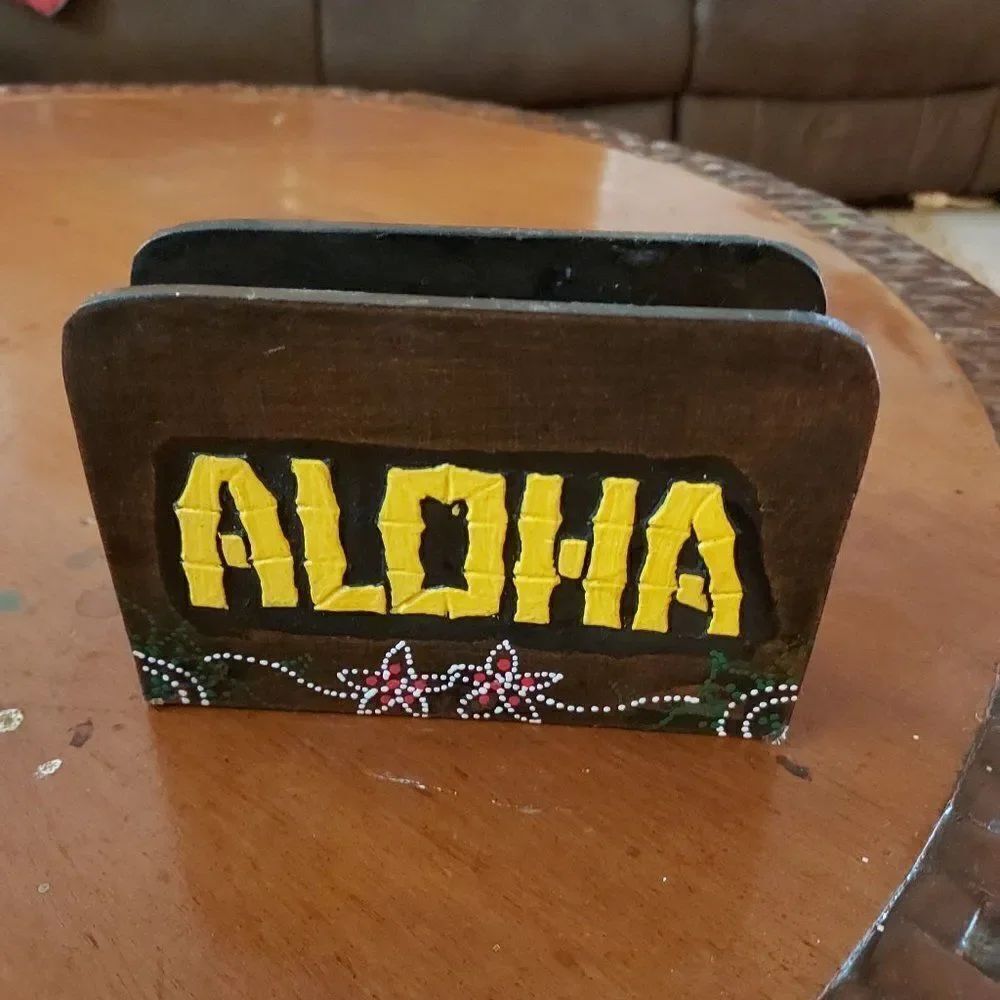 ALOHA MAUI wooden napkin holder handcrafted